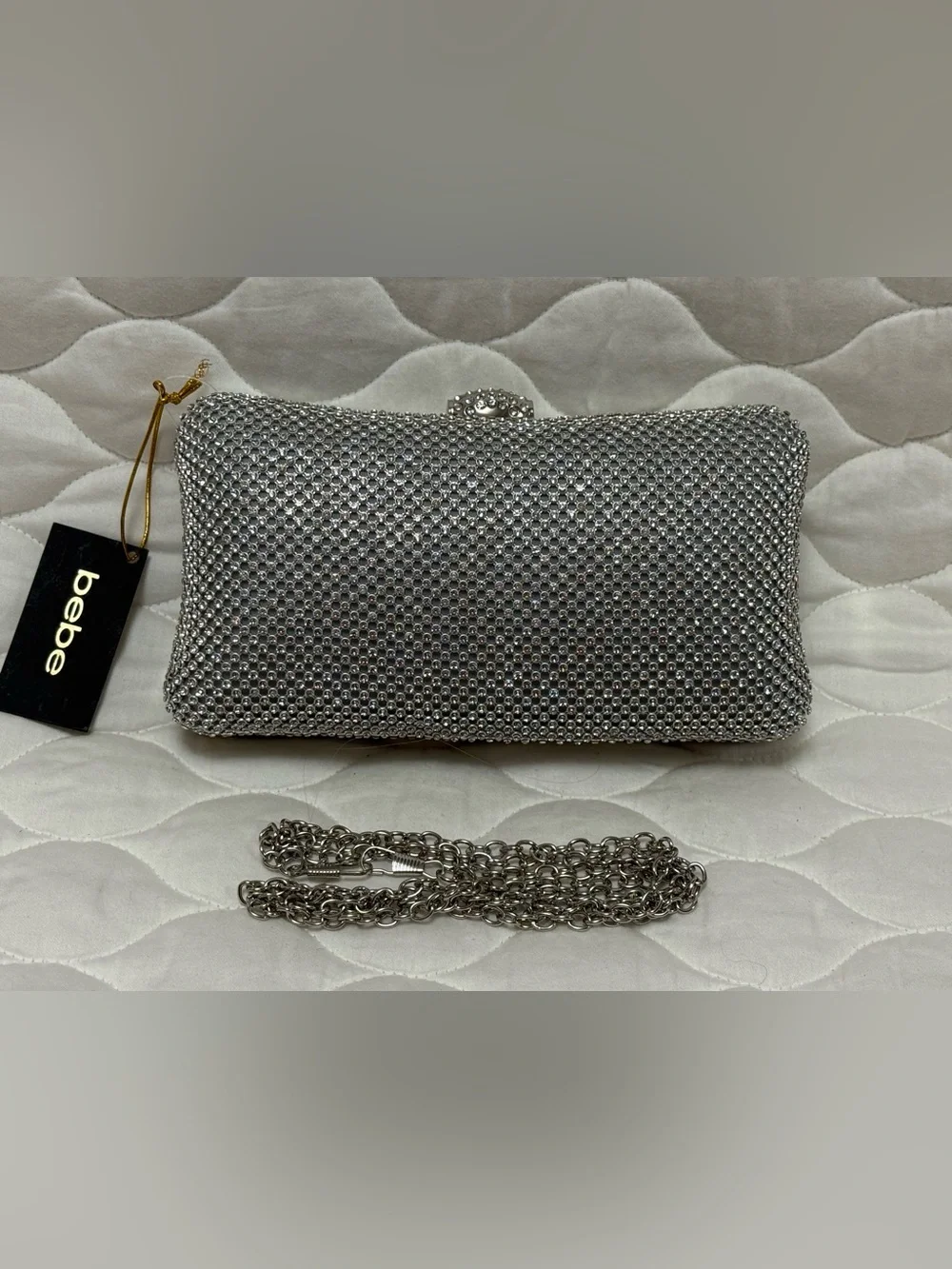 Bebe Silver Crystal-Embellished Evening Clutch